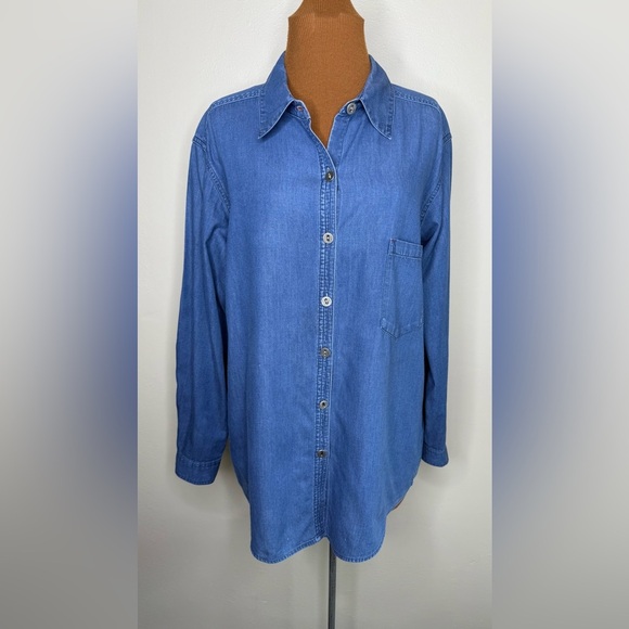 Chico's Design Indigo Cotton Long Sleeve Button Front Tunic Shirt Size Large - Picture 1 of 7